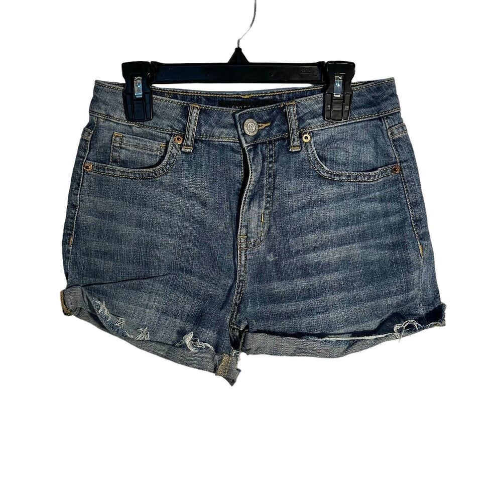 Aeropostale Juniors Sz 0 High Waisted Shorty Shorts Blue Stretch Denim Cuffed